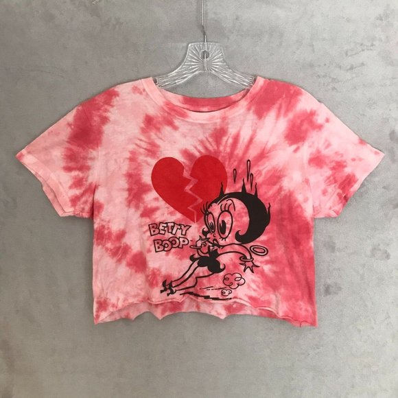 2016 Betty Boop Womens Crop Top T-Shirt Pink Tie-Dye Short Sleeve Size Large - Picture 1 of 5